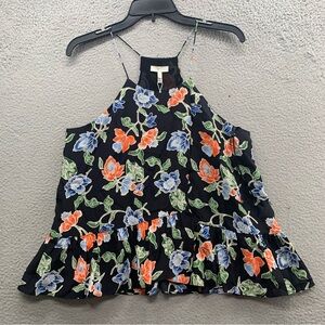 Joie Womens M 100% Silk Wrap Floral Top Blouse Spaghetti Strap Halter Sleeveless